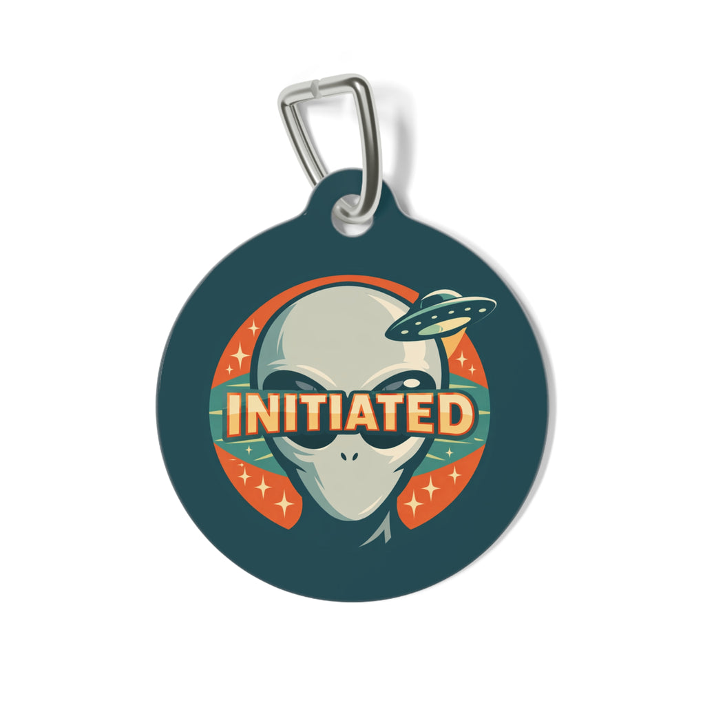Alien "Initiated" Pet Tag — Retro UFO Dog/Cat ID Tag