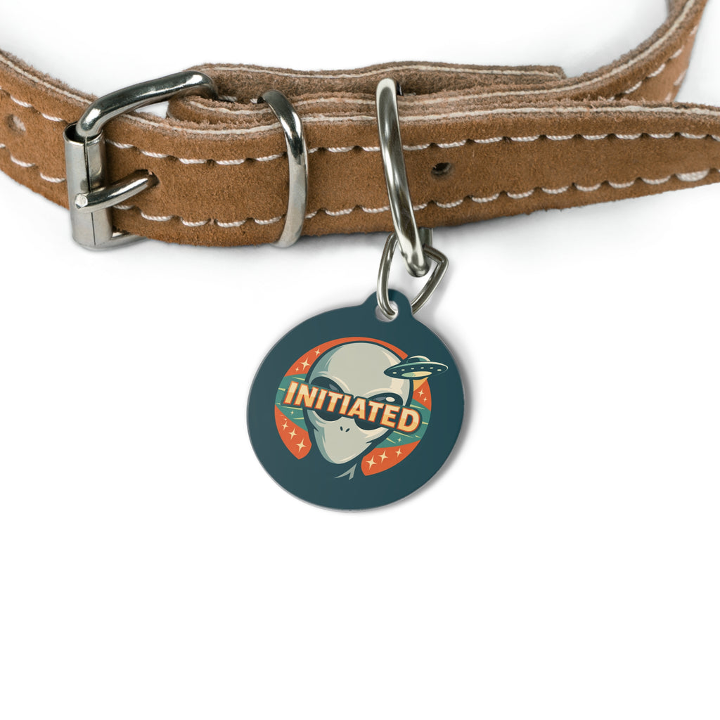 Alien "Initiated" Pet Tag — Retro UFO Dog/Cat ID Tag